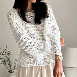 White Loose Fit Knit Pullover Top